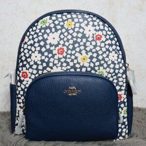 Coach Court Backpack with Floral Print (Deep Blue)